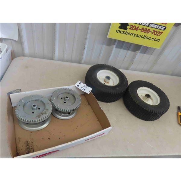 2 Winch Parts , 2 Rims with Tires -  1 tire cut