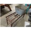Image 3 : Wood Folding Beatty Wash Tub Bench with Embossed Galvanized Wash Bin on Castors