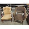 Image 1 : Wicker Chair with High Back + Arms , Cloth Covered Wood Frame High Back Arm Chair