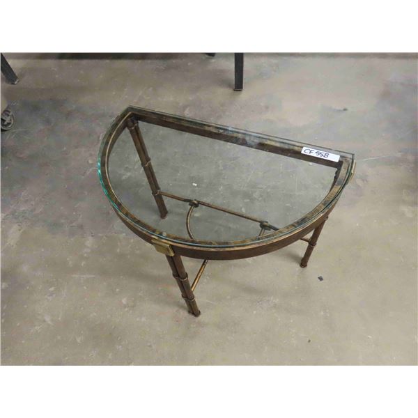 Modern Metal Framed Glass Top Crescent Table 15.5" x 22" x 26.5"