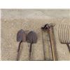 Image 2 : Various Yard/ Farm Tools ; Hay Forks, Spades, Post Hole Cleaner, Cultivators