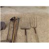 Image 4 : Various Yard/ Farm Tools ; Hay Forks, Spades, Post Hole Cleaner, Cultivators