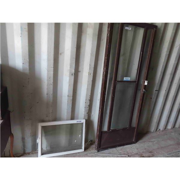 Brown Aluminum Storm Door 32"x 78.5", White Metal Framed Window 20.5" x 27"