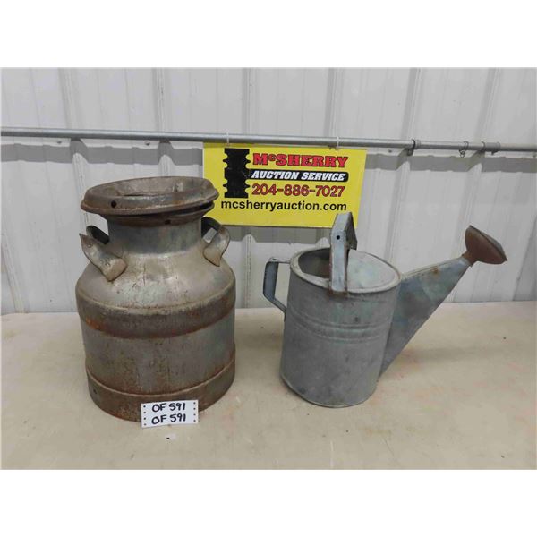 Metal Cream Can + Galvanized Watering Can - Great Yard Art