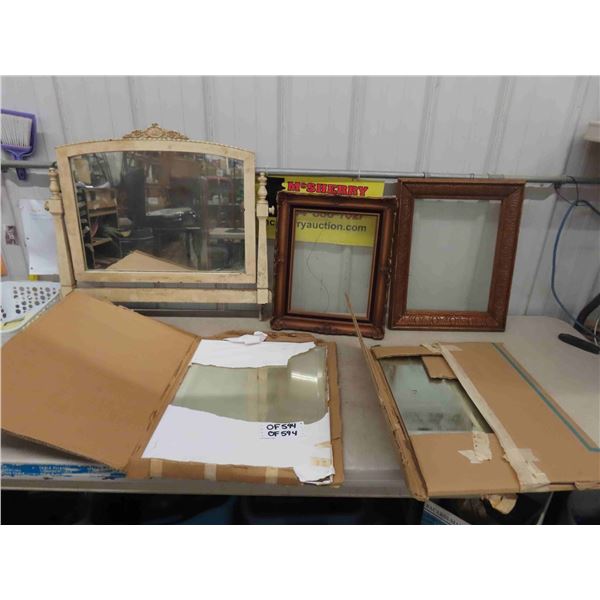 Antique Dresser Swing Mirror -Painted 26" x 27", 2 Mirrors, 2 Vintage Picture Frames