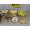 Image 1 : Assorted Yellow Enamel Ware ; Buckets, Pots, Lids, plus more