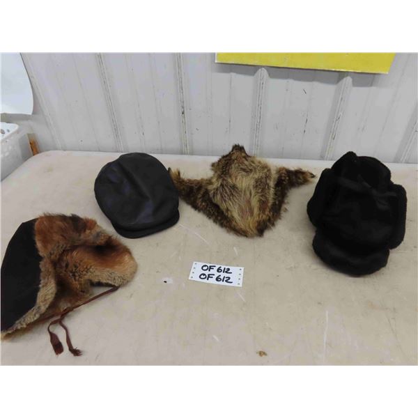 Assorted Old Man Hats ; Fur, Leather