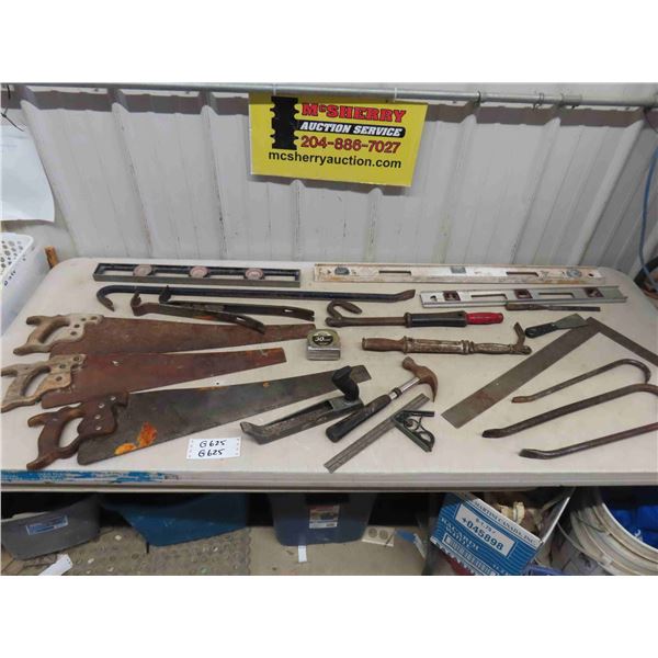 Prybars, Levels, Saws, Nail Pullers, Hammer, Long Heavy Pry Bar,