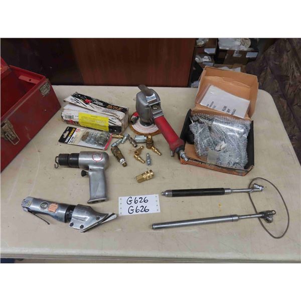 2 Air Hammers, Air Snips, Air Sander, Air Fittings, Pressure Gauges,