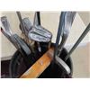 Image 3 : Golf Bag with 14 Assorted Clubs - Metal + Wood Drivers , Irons