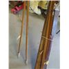 Image 4 : Antique Wood Skis with Boot Bindings and 2 Sets of Poles - 1 
