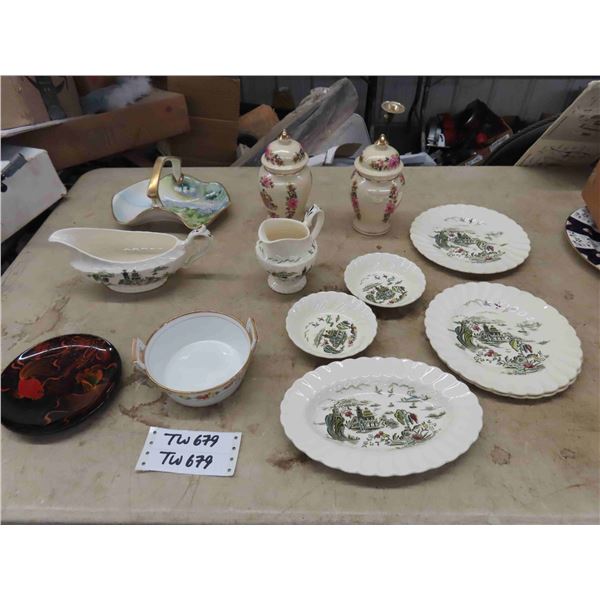 Oriental Theme : 8 Piece Myott Pagoda , 2 Nippon, 2 Sadler Urns, 1 Misc