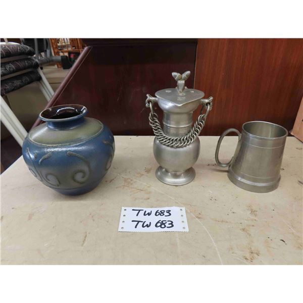 Pewter Mug, Fat Lava Vase, German Pewter Tankard 