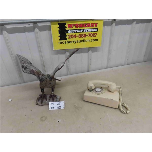 Wood Carved Hawk , Wall Mount Rotary Phone