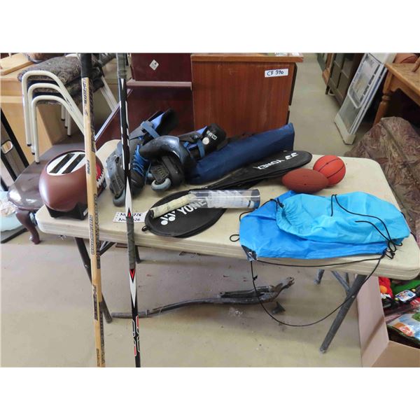 Size 11 Rollerblades , 2 Left Handed Hockey Sticks, Badminton 