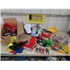 Image 1 : 2 Boxes of Assorted Toys : Action Figures, Play Tools, Costumes