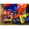 Image 8 : 2 Boxes of Assorted Toys : Action Figures, Play Tools, Costumes