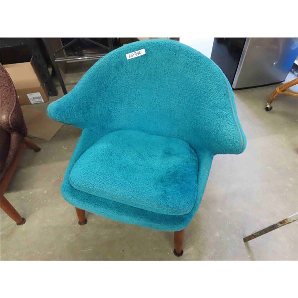 Nice Vintage Teak Base Large Back Cloth Covered Chair Blue