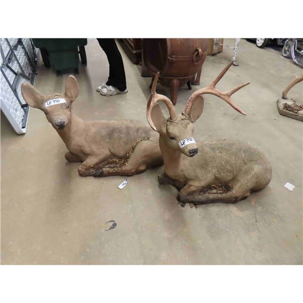 Lounging Deer and Doe Cement Lawn Ornaments