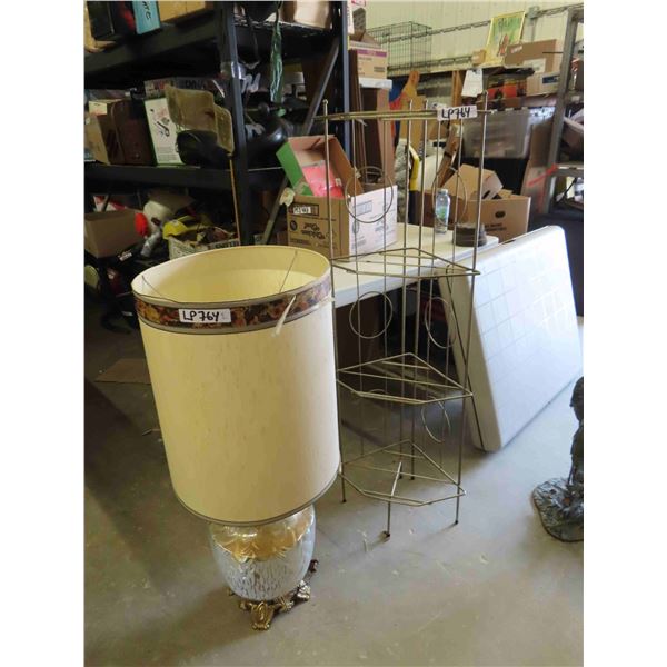 Brass Corner Shelf / Stand , Brass Base Glass Table Lamp with