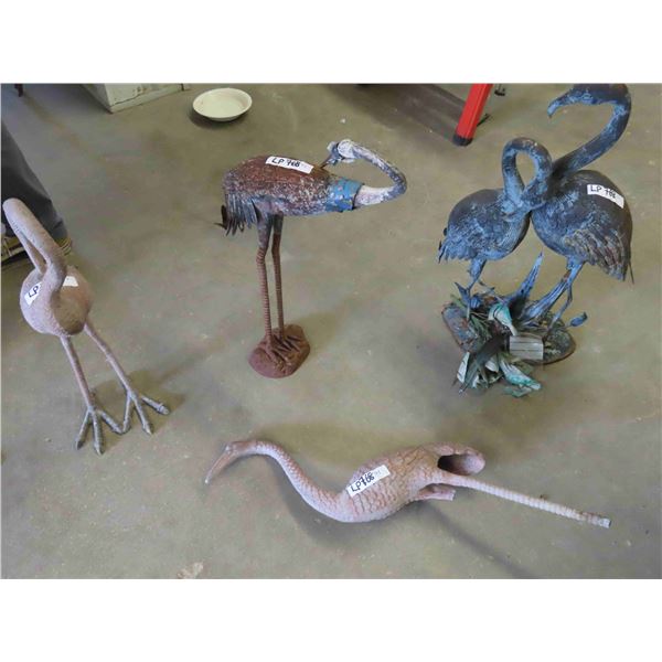 Assorted Metal and Plastic Flamingo Yard Art - Tallest is 28'' 
