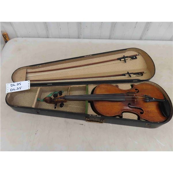 Vintage Violin in Case with 2 Bows 