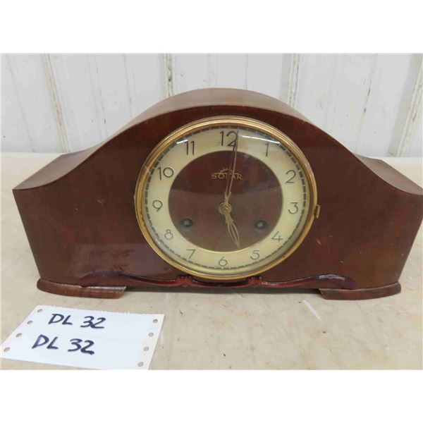 Antique Solar Mantle Clock 13'' Across - No Pendulum or Rear