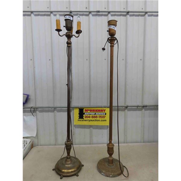 2 Standing Pole Lamps - Good Project Material - Lots of Brass