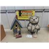 Image 1 : Bird House 9" x 9" x 18" & Bear Yard Ornament 18" Tall 