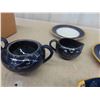 Image 2 : 11 pcs Cobalt Blue ; Bavaria Brunswick, Silver Overlay Creamer + Sugar, Royal Winton