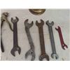 Image 2 : Brass Blow Torch, Assorted Wrenches, Axe Head, Sad Iron, Oregon Saw Chain File