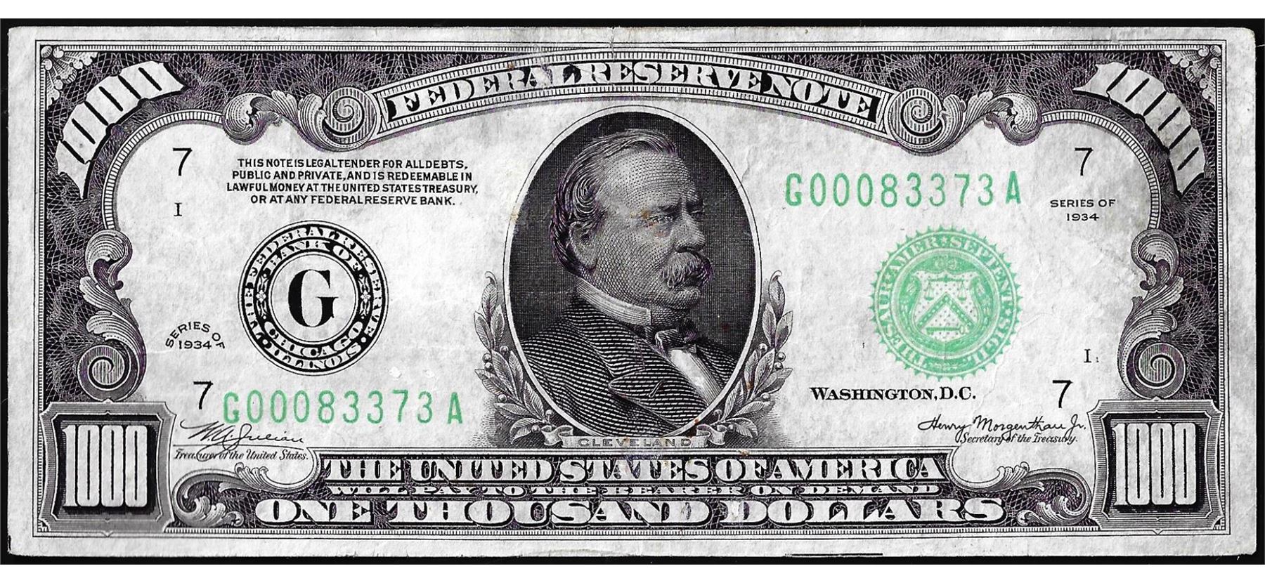 1934 $1,000 Federal Reserve Note Chicago