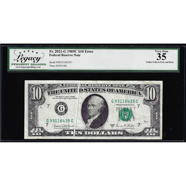 1969C $10 Federal Reserve Note Error Fr.2021-G Legacy Very Fine 35