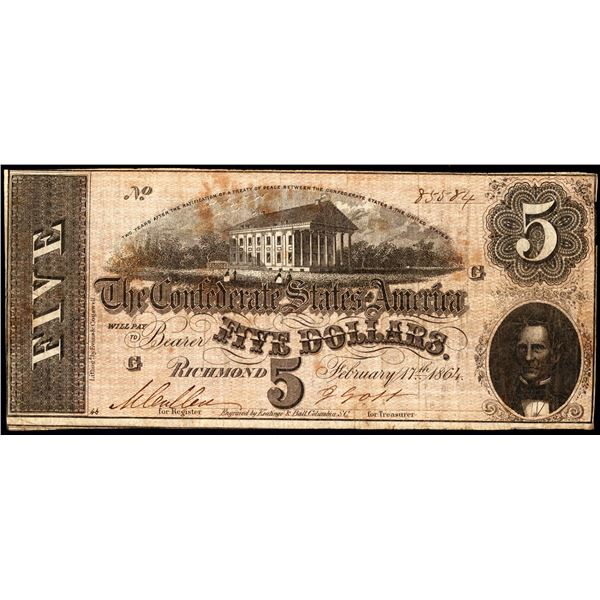 1864 $5 Confederate States of America Note