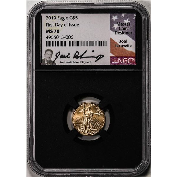 2019 $5 American Gold Eagle Coin NGC MS70 First Date Of Issue Iskowitz Signature
