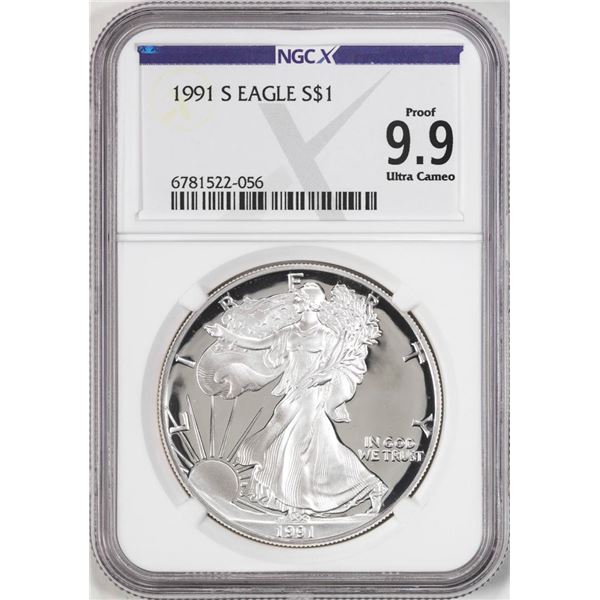 1991-S $1 Proof American Silver Eagle Coin NGCX Proof 9.9 Ultra Cameo
