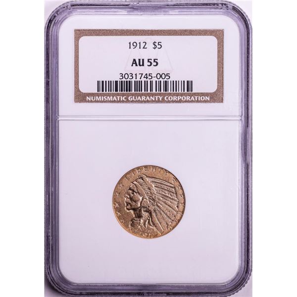 1912 $5 Indian Head Half Eagle Gold Coin NGC AU55
