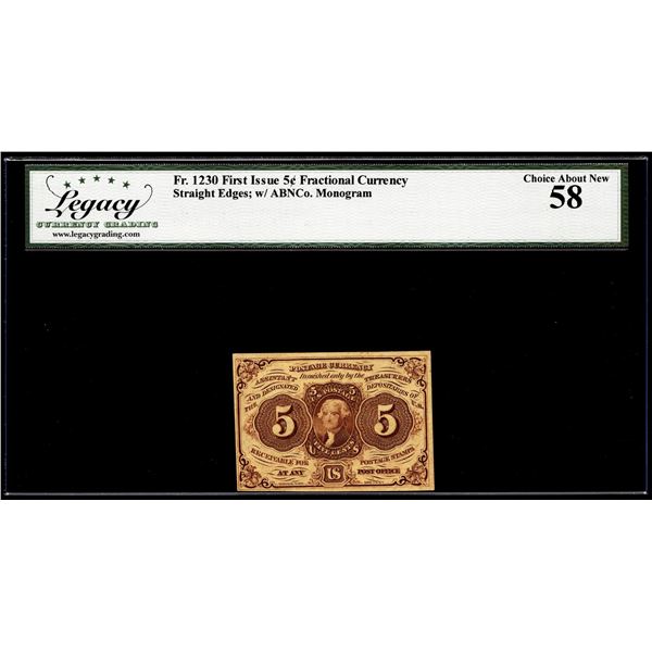 1862 First Issue 5 Cents Fractional Currency Note Fr.1230 Legacy Choice About New 58