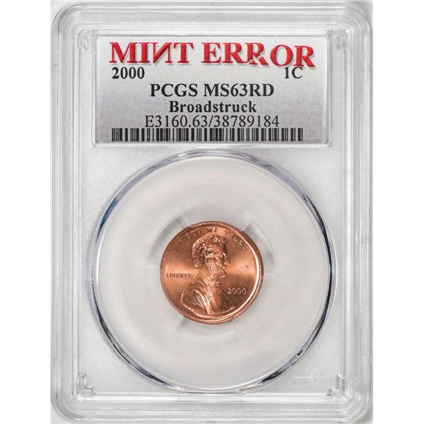 2000 Lincoln Memorial Cent Coin Broadstruck Mint Error PCGS MS63RD