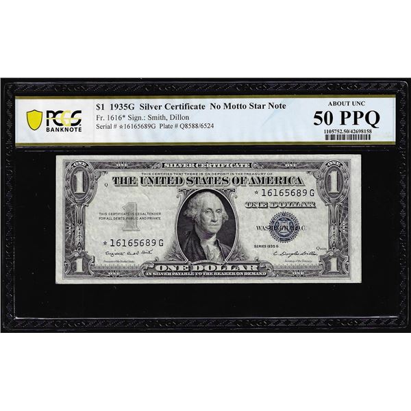 1935G No Motto $1 Silver Certificate Star Note Fr.1616* PCGS About Uncirculated 50PPQ