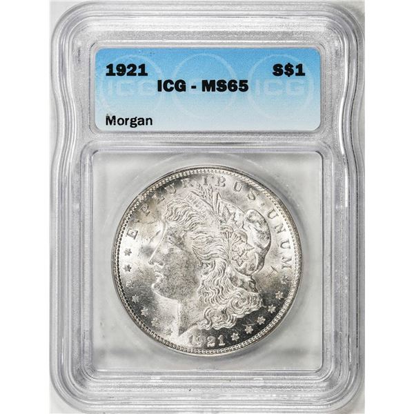 1921 $1 Morgan Silver Dollar Coin ICG MS65
