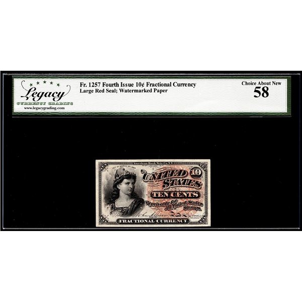 1863 Fourth Issue 10 Cents Fractional Currency Note Fr.1257 Legacy Ch. About New 58