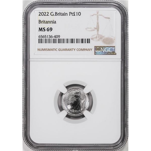 2022 Great Britain 10 Pounds Britannia 1/10oz Platinum Coin NGC MS69