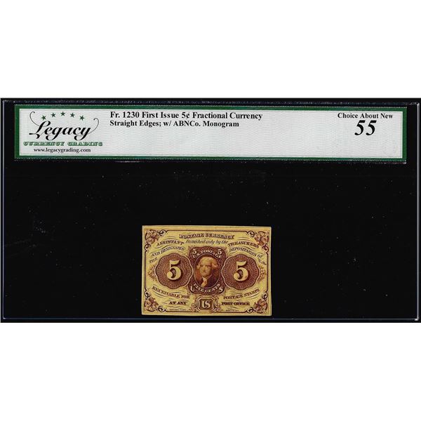 1862 First Issue 5 Cents Fractional Currency Note Fr.1230 Legacy Choice About New 55