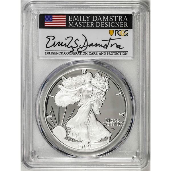 2021-S Type 2 $1 American Silver Eagle Coin PCGS PR70DCAM Emily Damstra Signature FS