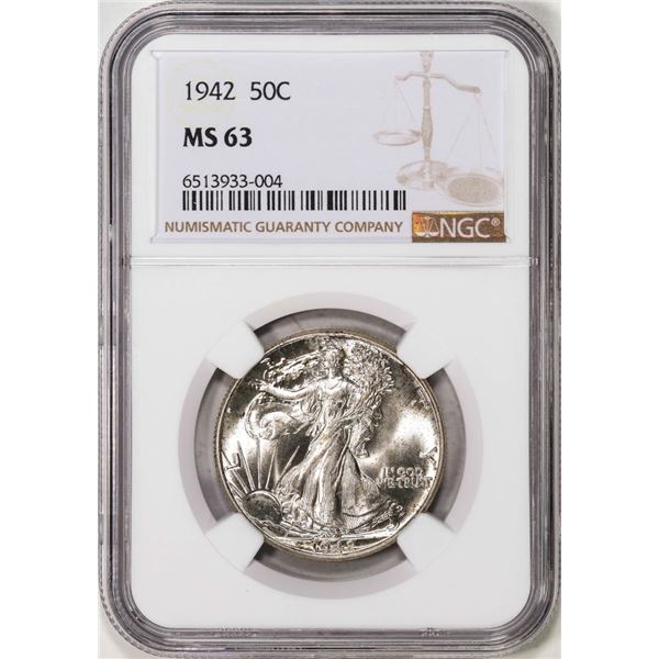 1942 Walking Liberty Half Dollar Coin NGC MS63