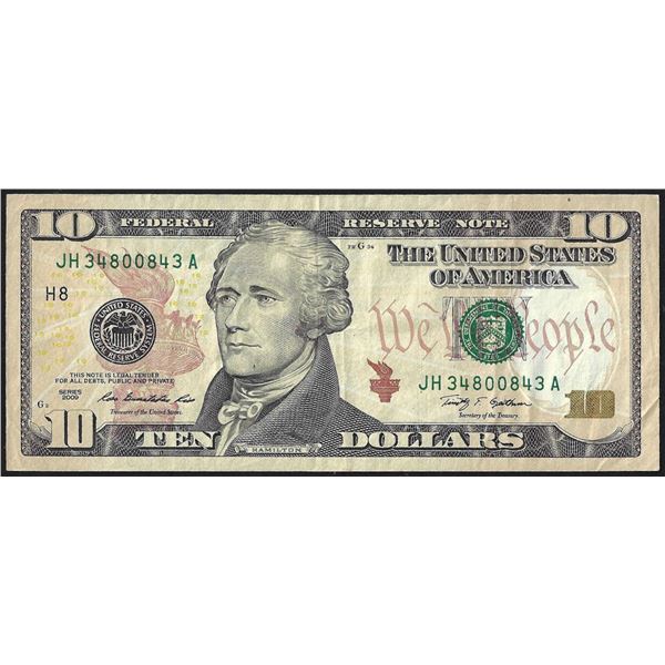 2009 $10 Federal Reserve Note Fancy Radar Serial Number