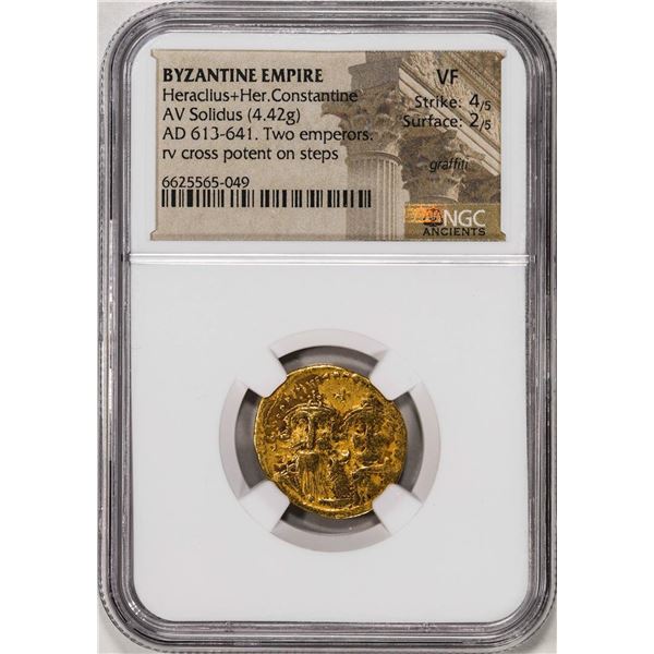AD 613-641 Byzantine Empire Heraclius + Her Constantine AV Solidus Gold Coin NGC VF