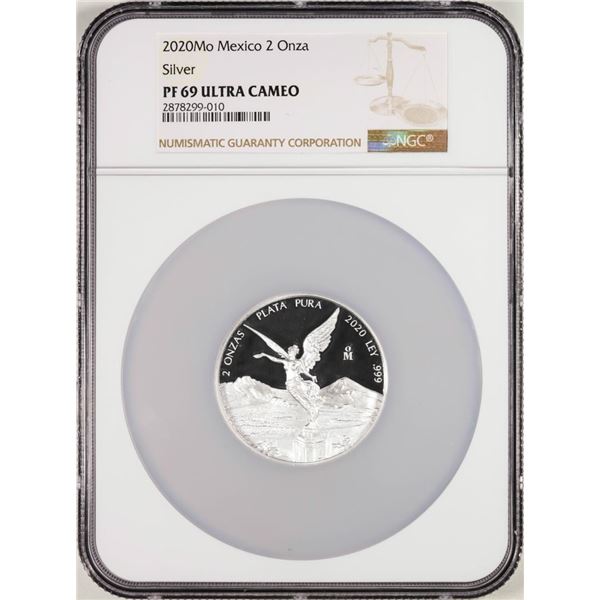 2020Mo Mexico Proof 2 Onza Silver Coin NGC PF69 Ultra Cameo