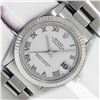 Rolex Ladies Midsize Stainless Steel White Roman Datejust Wristwatch With Box